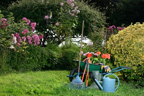 Lawn mower operating on a well-kept Seven Kings front lawn